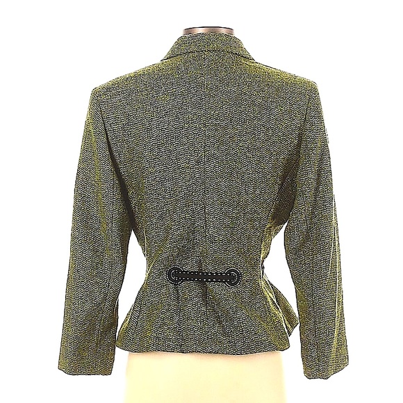 Green VINTAGE Nipon Boutique Green & Black Blazer with Slimming Tie Waist - Picture 2 of 4